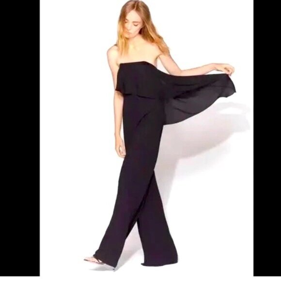 NEW HALSTON HERITAGE StraplessSheer Statement Wide Leg Dress Jumpsuit Size 2
